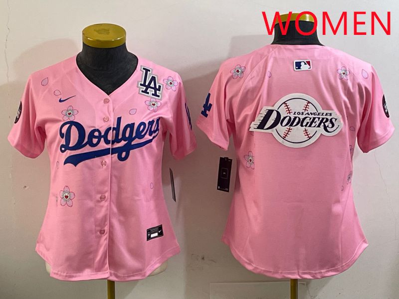 Women Los Angeles Dodgers Blank Pink Sakura Edition 2025 Nike MLB Jersey style 28->women mlb jersey->Women Jersey